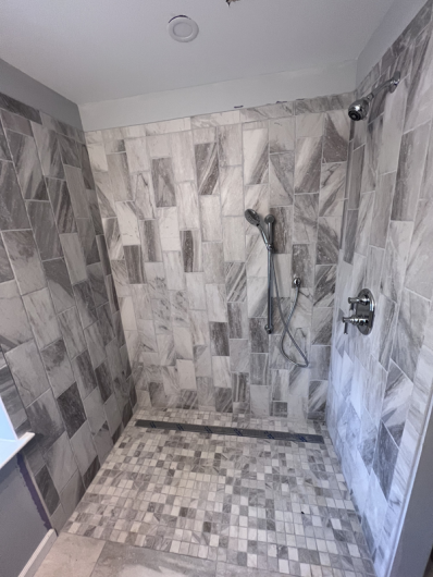 Walk-in-shower in bathroom | Accessible home renovation | Kenny Construction