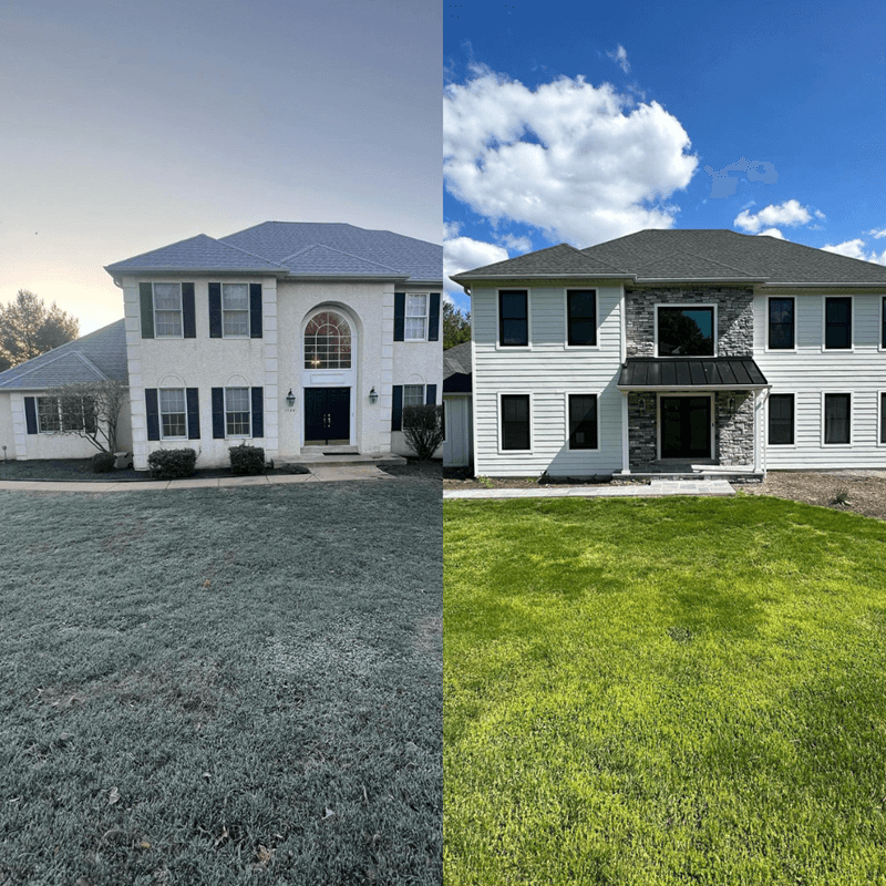 Photo of house before and after stucco replacement | Signs your home needs stucco replacement | Kenny Construction